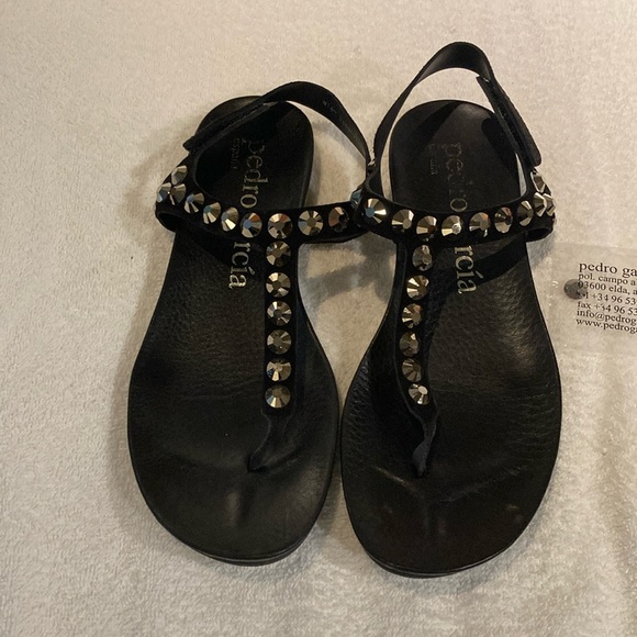 Shoes - Pedro Garcia, black sandals with crystals, size 7 1/2